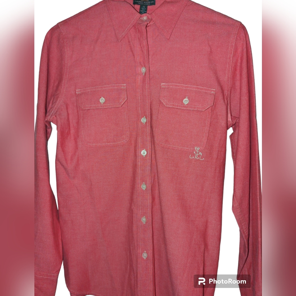 LRL (Lauren Ralph Lauren) Red long sleeve button up top